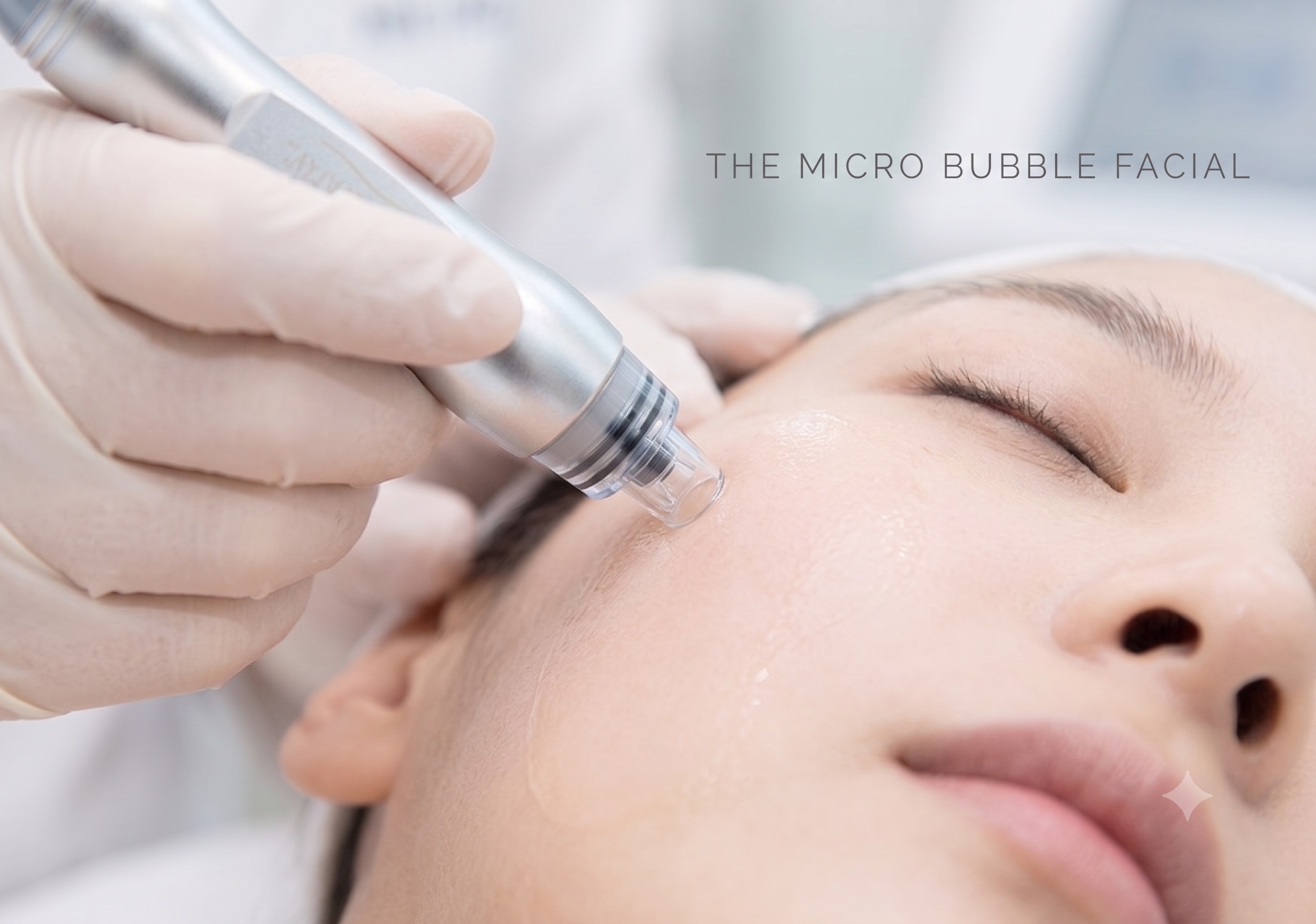 Beautician using a micro bubble machine on a client's face